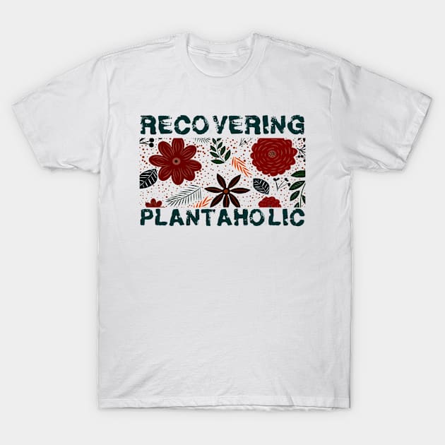 RECOVERING PLANTAHOLIC Vintage Retro Sunset flower leave plant design grey blue pink T-Shirt by Musa Wander